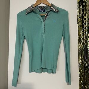 Burberry blue Long Sleeve Fitted Polo Shirt
